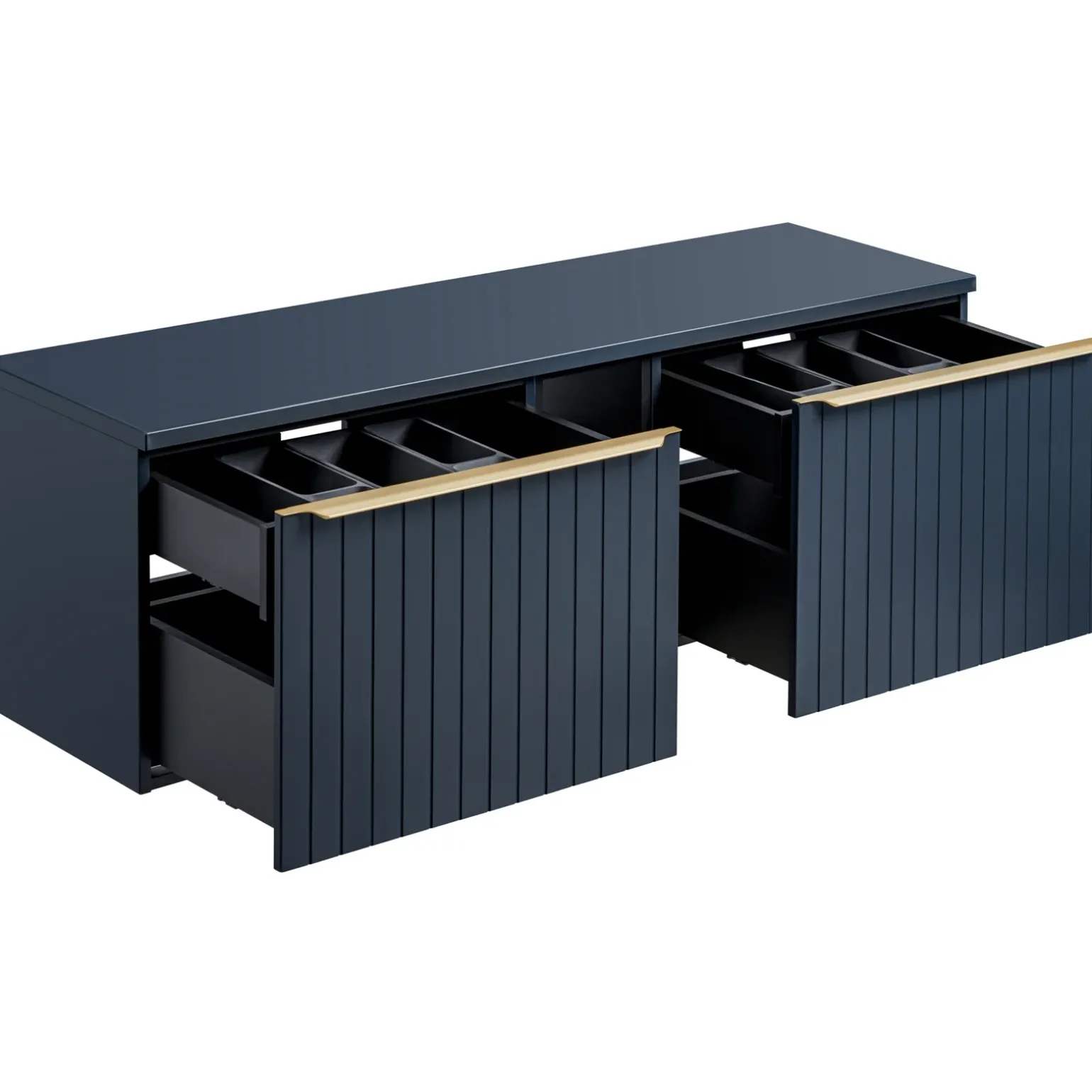 Mobile bagno sospeso 180cm 2 cassettoni e 2 cassetti attrezzati cannettato blu Deep