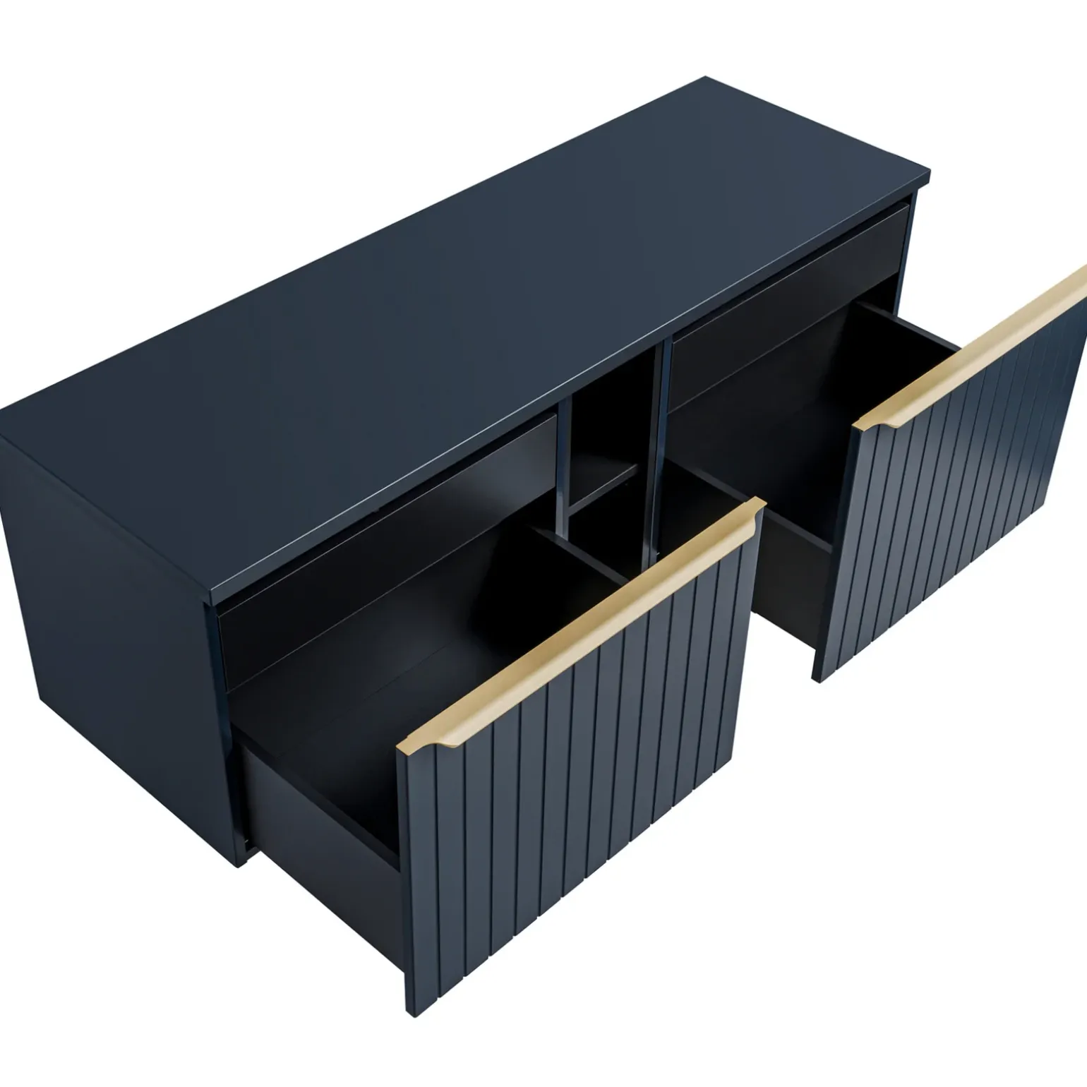 Mobile bagno sospeso 180cm 2 cassettoni e 2 cassetti attrezzati cannettato blu Deep