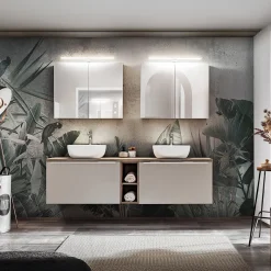 Mobile bagno sospeso 180cm 2 cassettoni e 2 cassetti attrezzati e 2 vani grigio quercia Serif