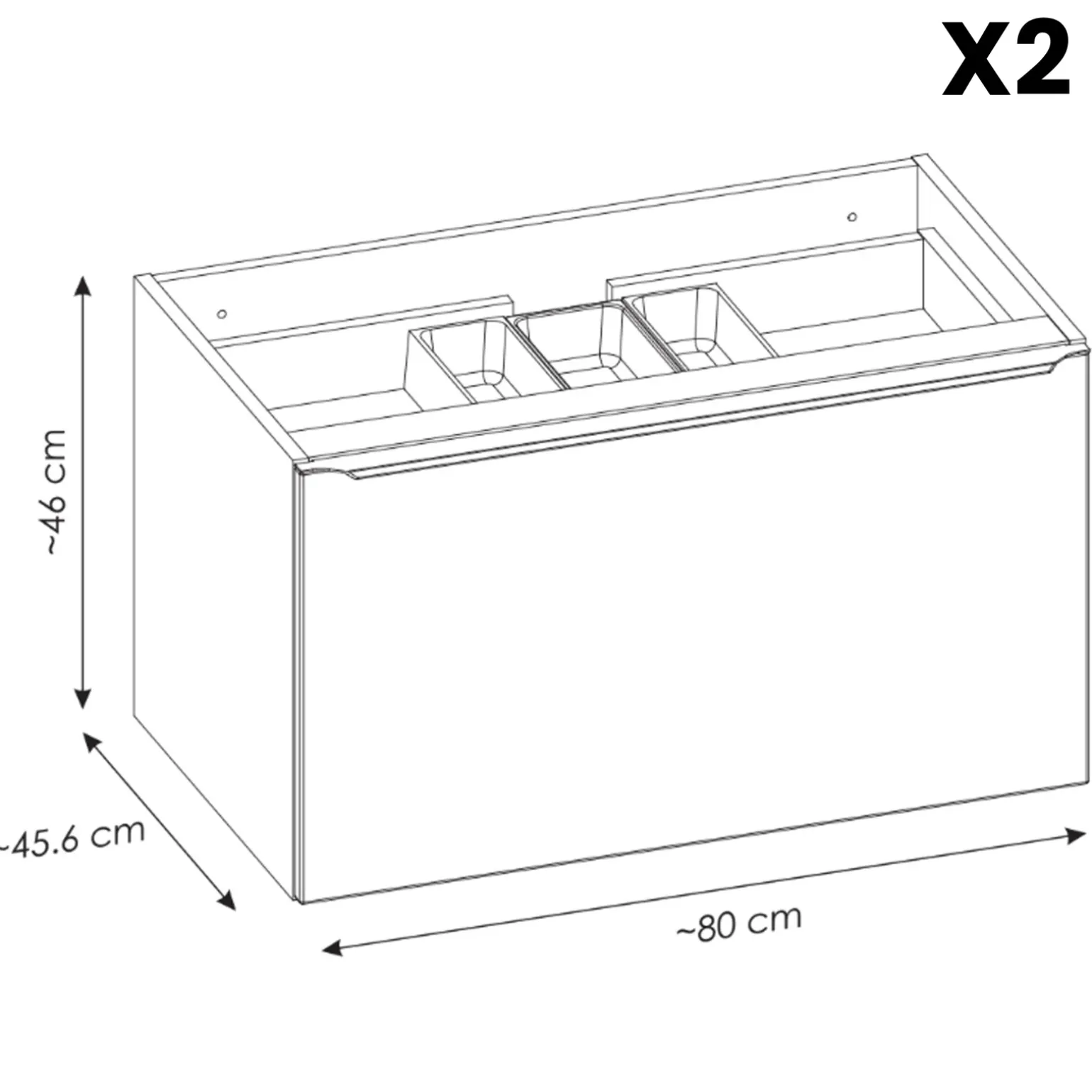 Mobile bagno sospeso 180cm 2 cassettoni e 2 cassetti attrezzati e 2 vani grigio quercia Serif