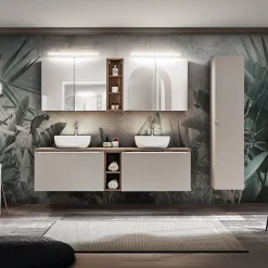 Mobile bagno sospeso 180cm 2 cassettoni e 2 cassetti attrezzati e 2 vani grigio quercia Serif