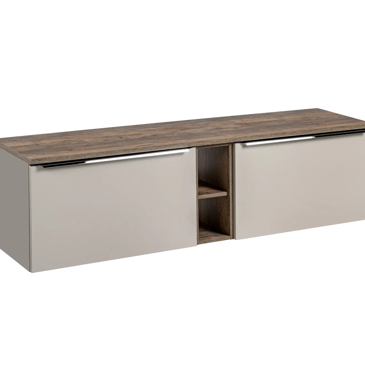Mobile bagno sospeso 180cm 2 cassettoni e 2 cassetti attrezzati e 2 vani grigio quercia Serif
