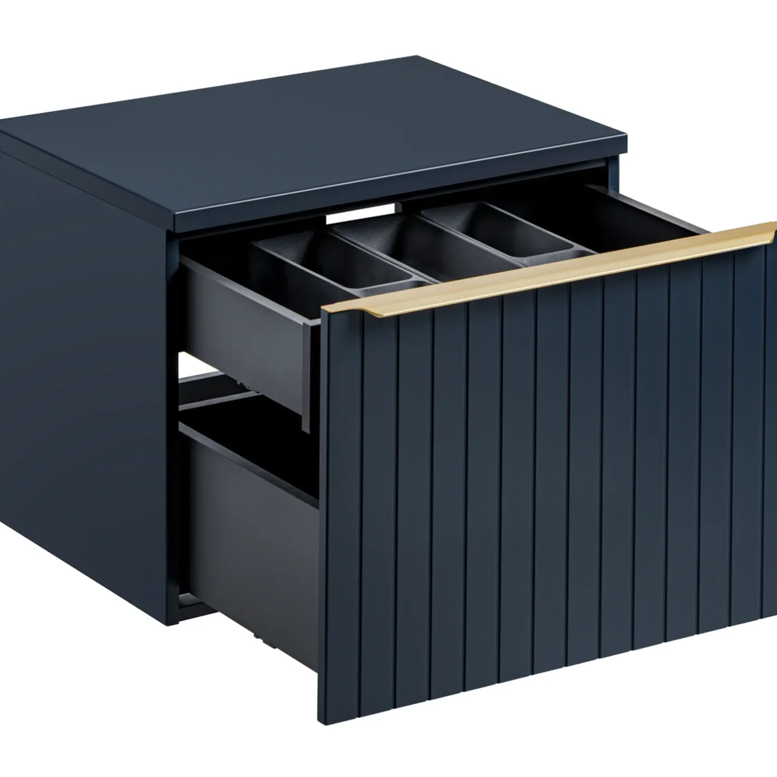 Mobile bagno sospeso 80cm 1 cassettone e 1 cassetto attrezzato cannettato blu Deep