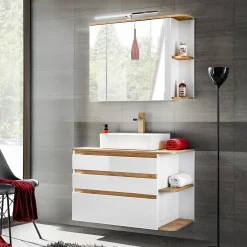 Mobile bagno sospeso 94cm 2 cassetti attrezzati bianco rovere Dual