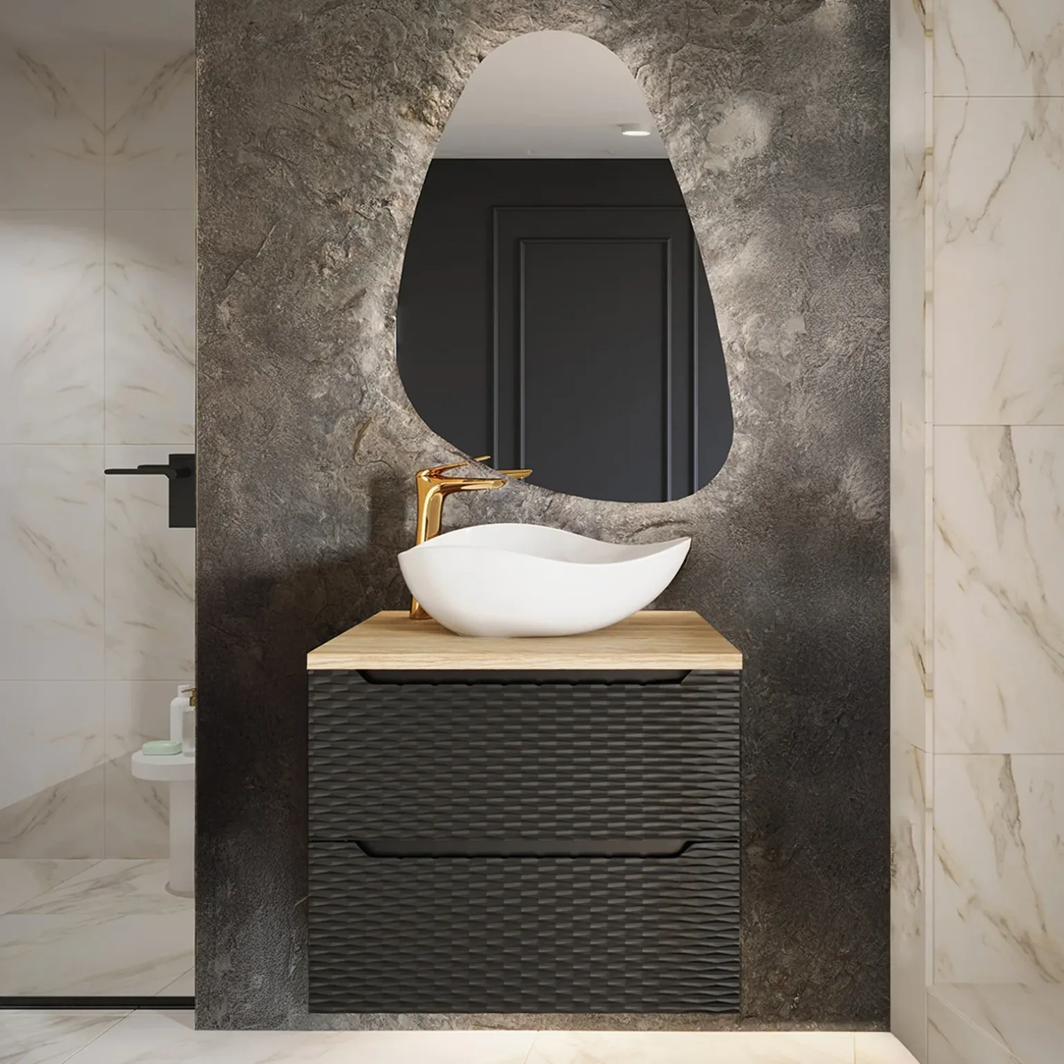 Mobile bagno sospeso 70cm 2 cassetti nero rovere Swim