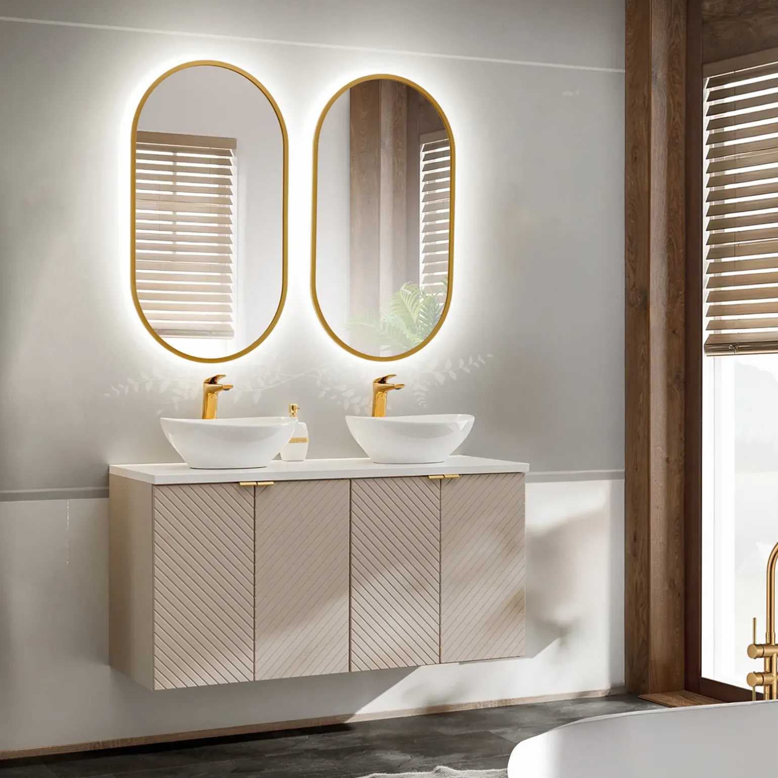 Mobile bagno sospeso 120cm 4 ante beige cashmere Neutry