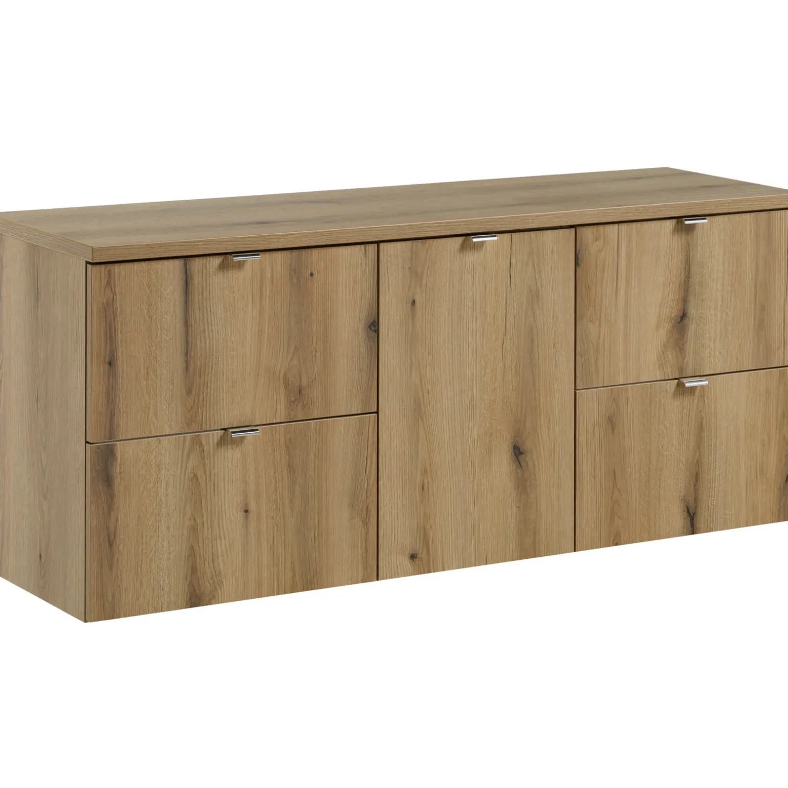 Mobile bagno sospeso 140cm 4 cassetti e portabiancheria rovere Rovery