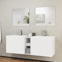 Mobile bagno sospeso 143cm con doppio lavabo e specchio serigrafato bianco Baden 6