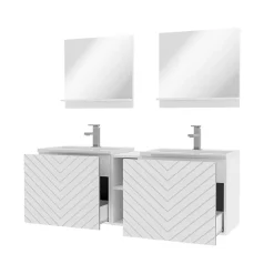 Mobile bagno sospeso 143cm con doppio lavabo e specchio serigrafato bianco Baden 6