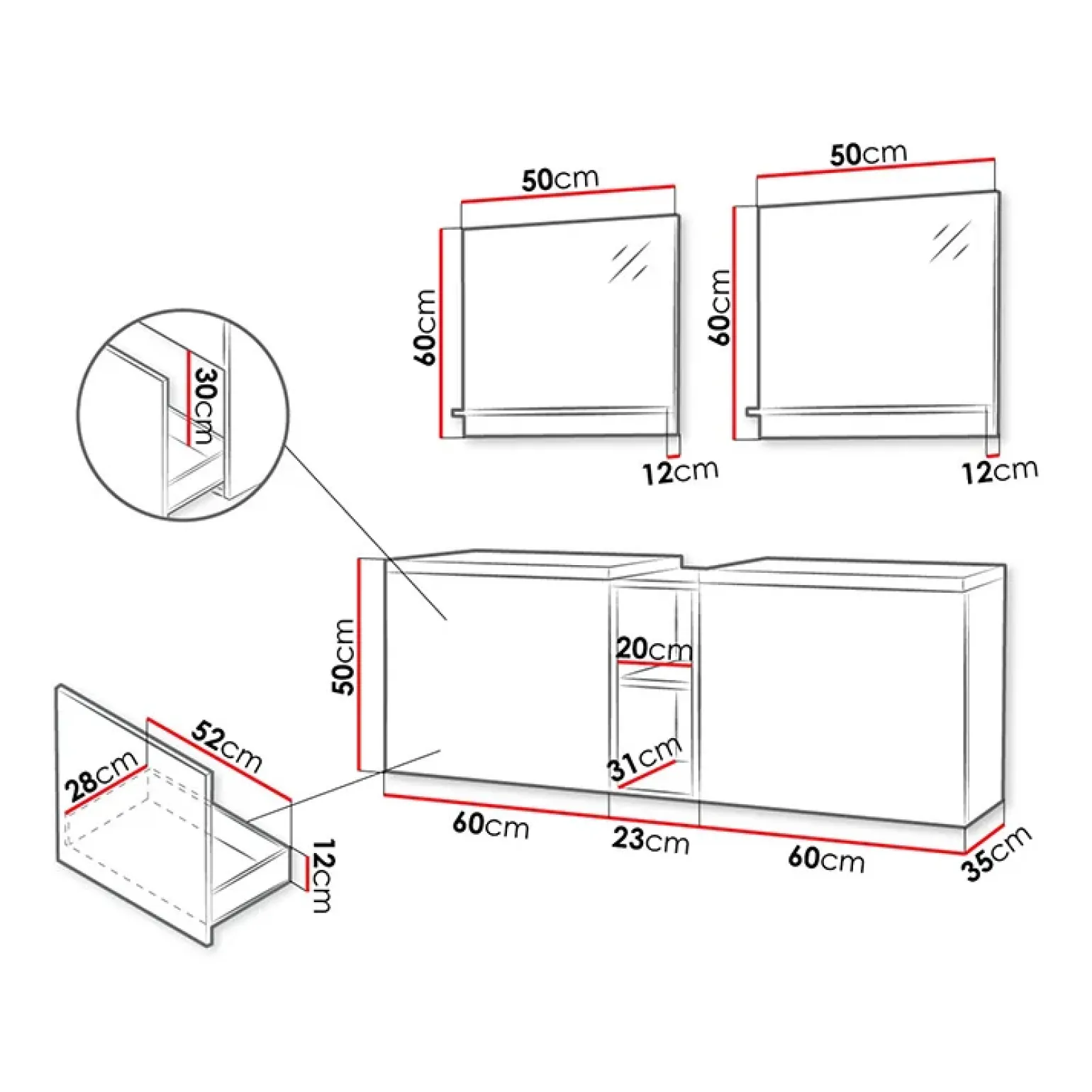 Mobile bagno sospeso 143cm con doppio lavabo e specchio serigrafato bianco Baden 6