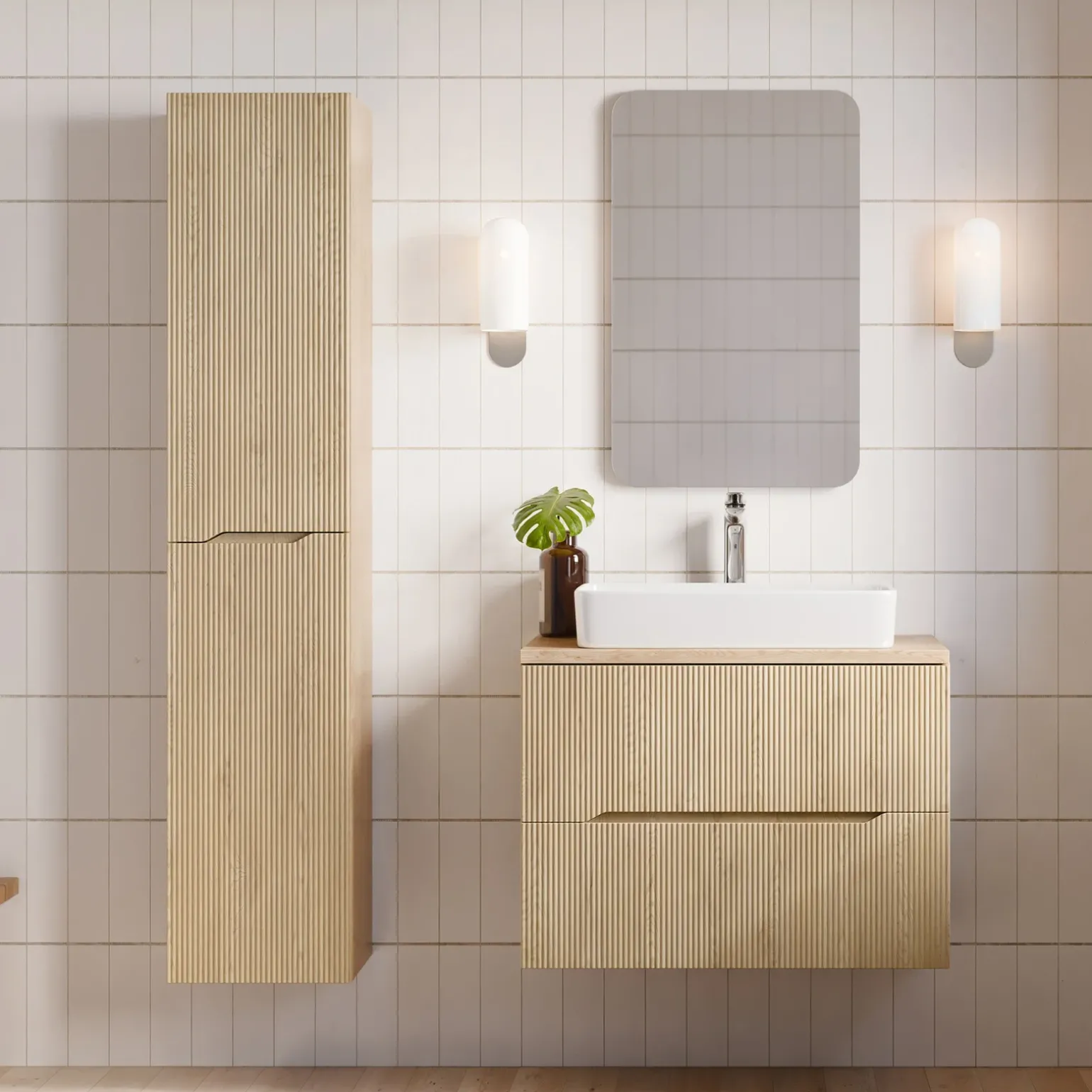 Mobile bagno sospeso 80cm cannettato 2 cassetti rovere Pretty