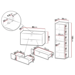 Mobile bagno sospeso 80cm con colonna 2 cassetti grigio Bursa 2