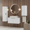 Mobile bagno sospeso 90cm con lavabo, colonna e pensile cannettato bianco Lusso