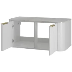 Mobile bagno sospeso 90cm con lavabo, colonna e pensile cannettato bianco Lusso
