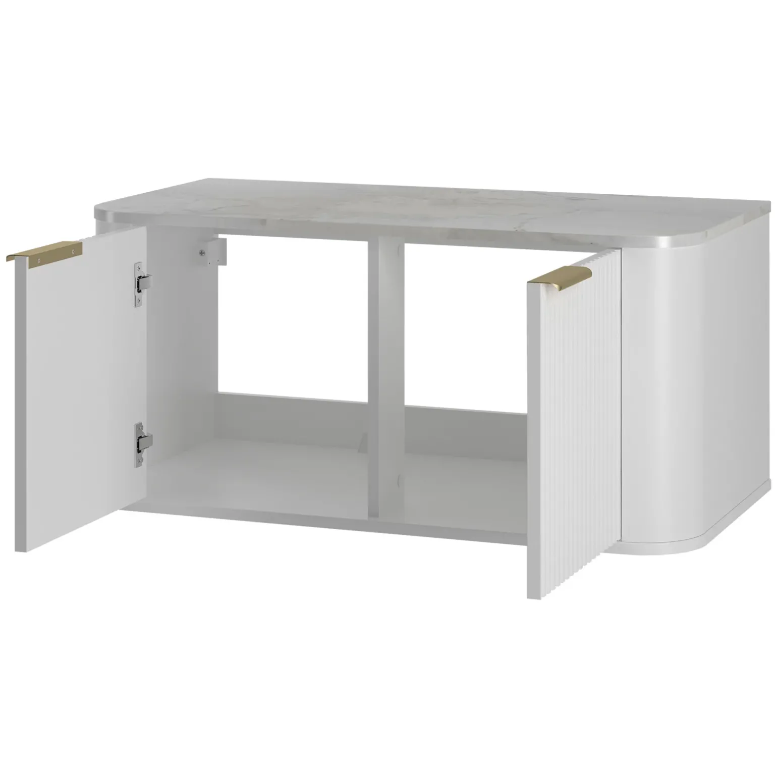 Mobile bagno sospeso 90cm con lavabo, colonna e pensile cannettato bianco Lusso