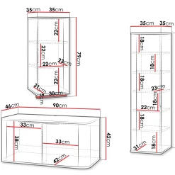 Mobile bagno sospeso 90cm con lavabo, colonna e pensile cannettato bianco Lusso
