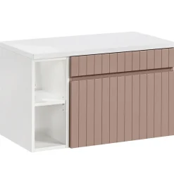Mobile bagno sospeso 80cm cannettato 1 cassettone e vani rosa Autentic