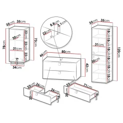 Mobile bagno sospeso 80cm con colonna e pensile maniglie oro bianco Bursa