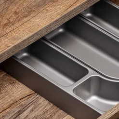 Mobile bagno sospeso 60cm con lavabo, mobile specchio, colonna e vani grigio quercia Serif