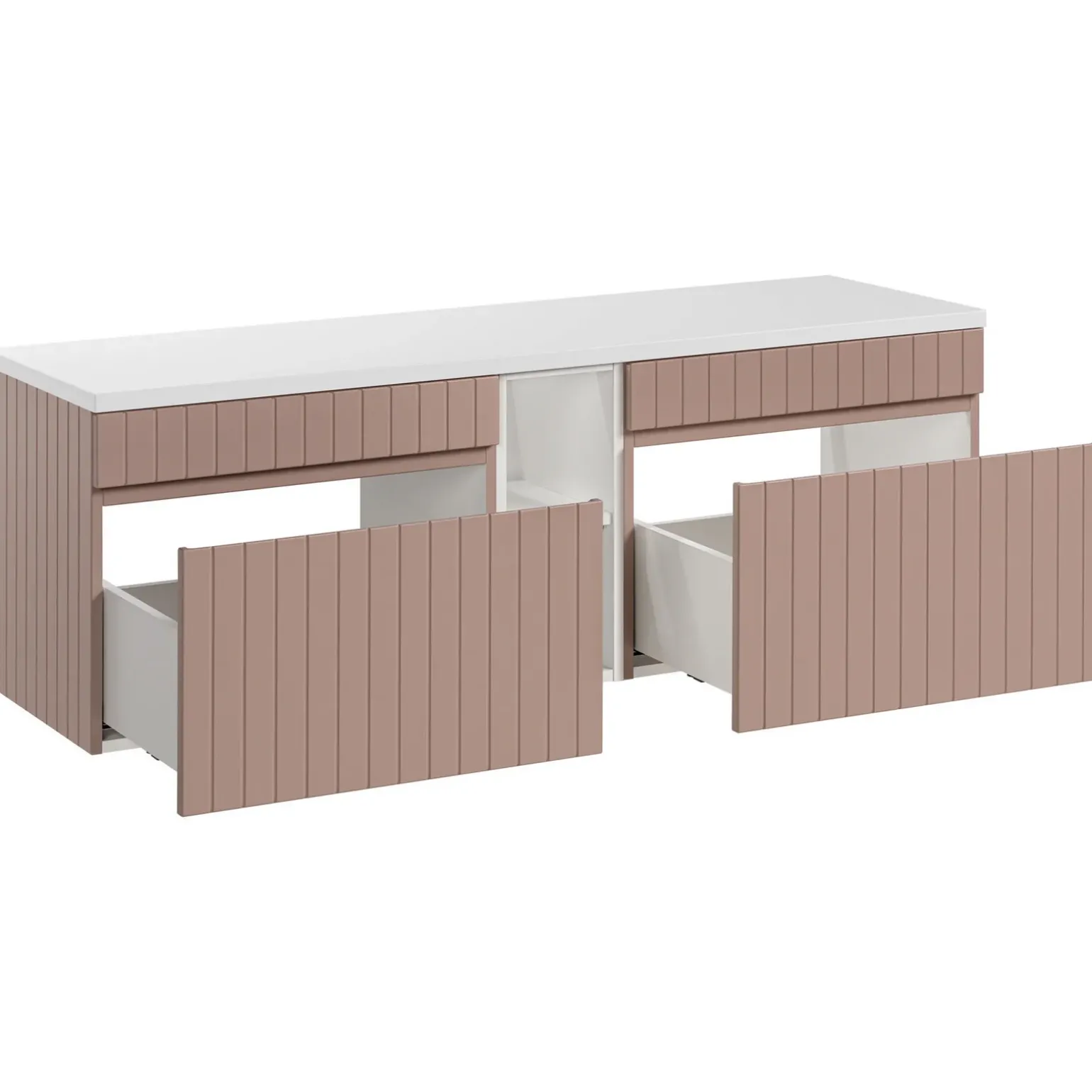 Mobile bagno sospeso 140cm cannettato 2 cassettoni rosa Autentic
