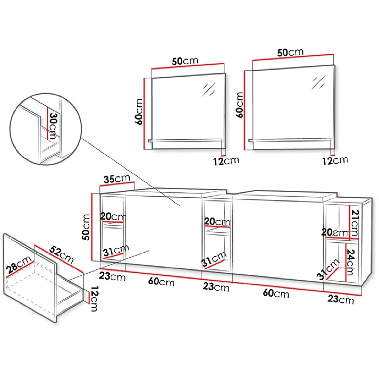 Mobile bagno sospeso 190cm con doppio lavabo e specchi serigrafato nero Baden 4