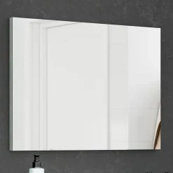 Mobile bagno sospeso 80cm con lavabo, specchio e colonna cemento bianco Oscar