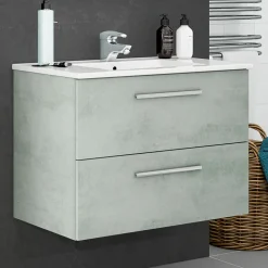 Mobile bagno sospeso 80cm con lavabo, specchio e colonna cemento bianco Oscar