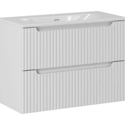 Mobile bagno sospeso 80cm cannettato con lavabo 2 cassetti bianco Cleany