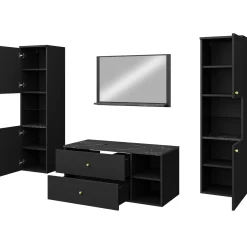 Mobile bagno sospeso 100cm con lavabo, specchio e 2 colonne nero Krom