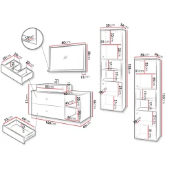 Mobile bagno sospeso 100cm con lavabo, specchio e 2 colonne nero Krom