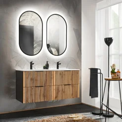 Mobile bagno sospeso 120cm con 2 lavabi da incasso quercia antracite Limpid