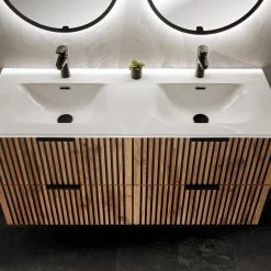 Mobile bagno sospeso 120cm con 2 lavabi da incasso quercia antracite Limpid