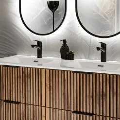 Mobile bagno sospeso 120cm con 2 lavabi da incasso quercia antracite Limpid