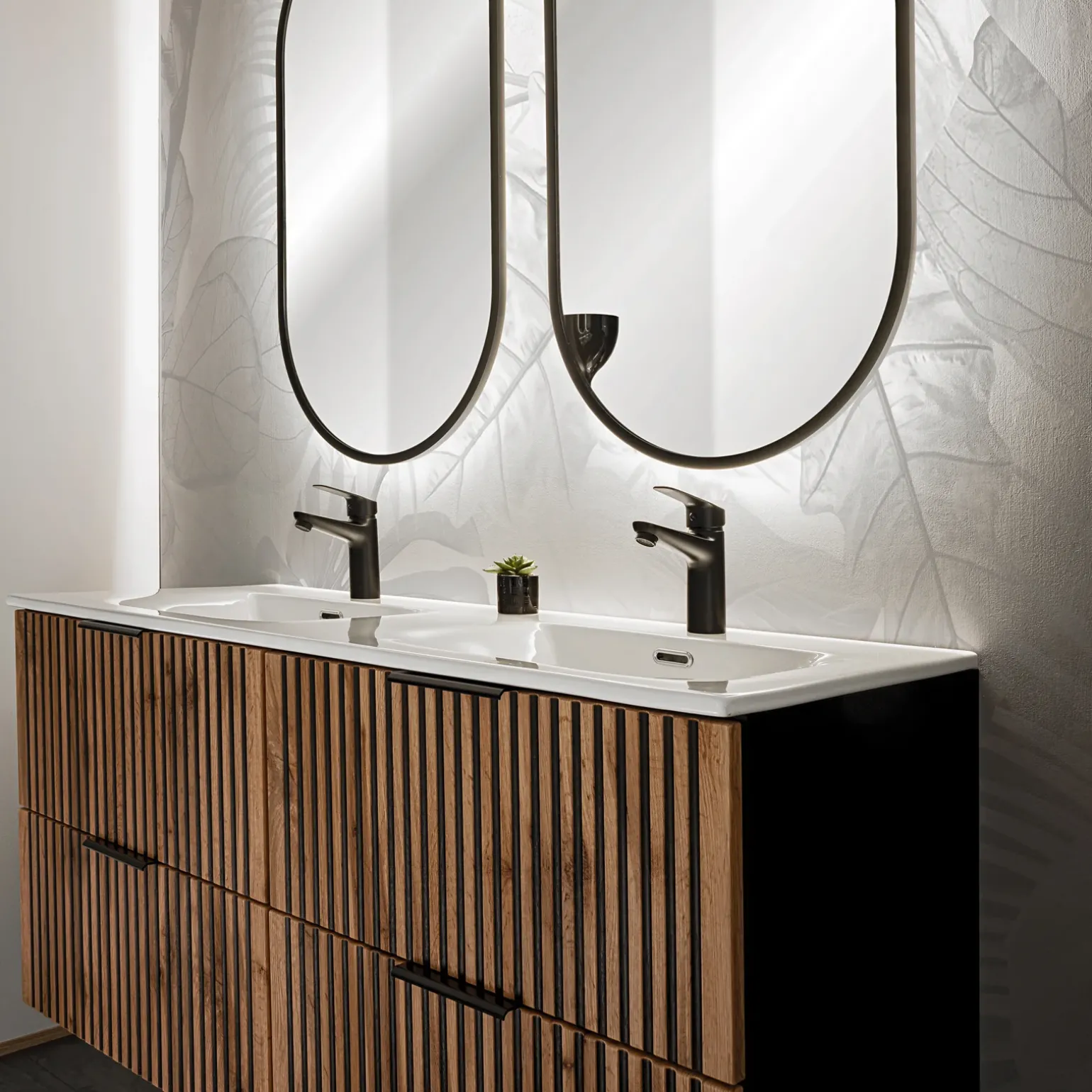 Mobile bagno sospeso 120cm con 2 lavabi da incasso quercia antracite Limpid