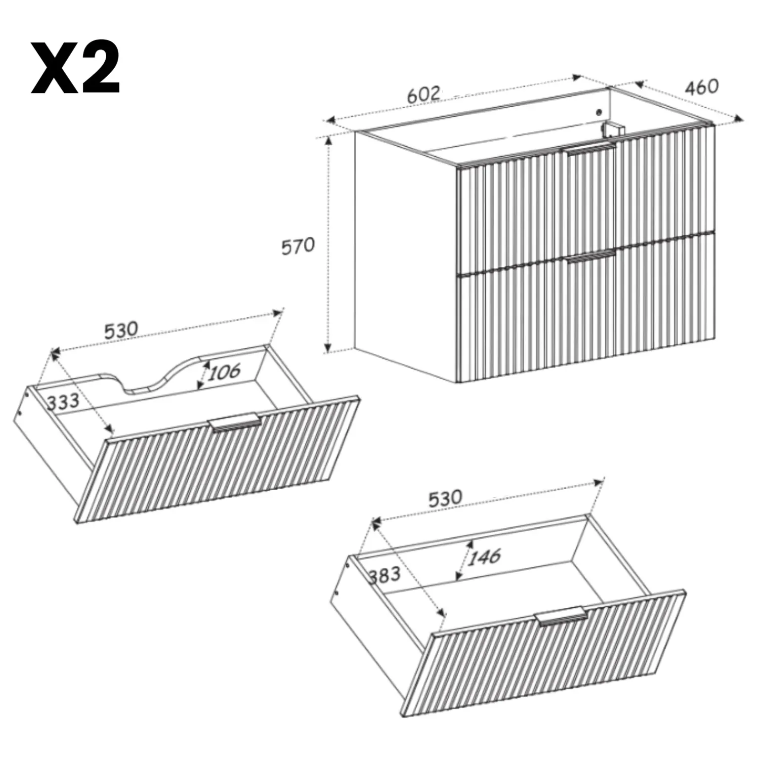 Mobile bagno sospeso 120cm con 2 lavabi da incasso quercia antracite Limpid