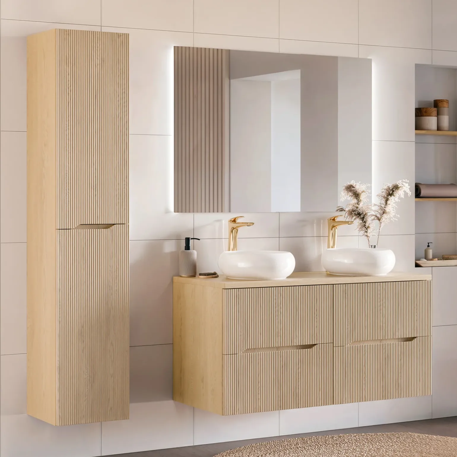 Mobile bagno sospeso 120cm cannettato rovere Pretty