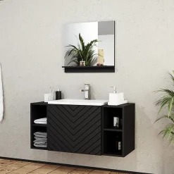 Mobile bagno sospeso 106cm con lavabo e specchio serigrafato nero Baden 9