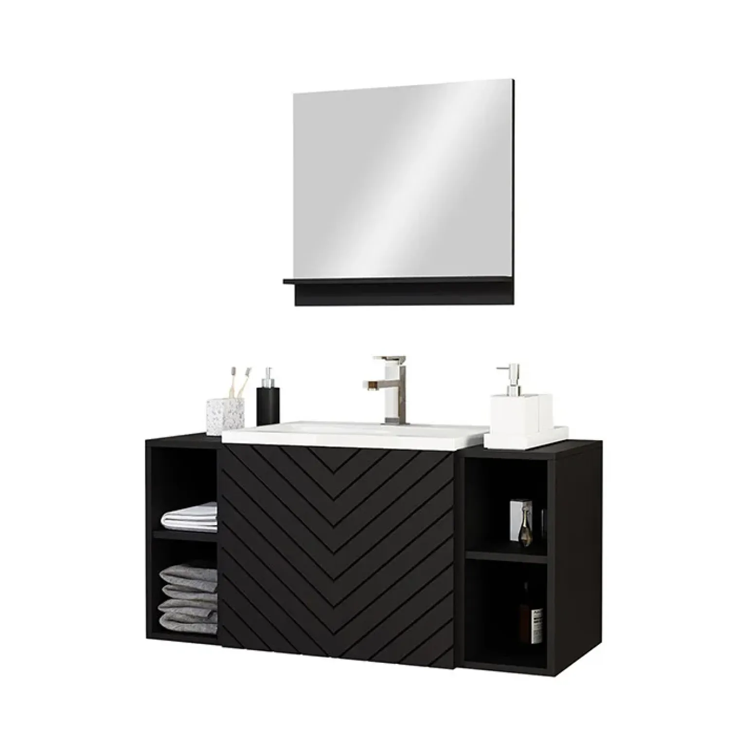 Mobile bagno sospeso 106cm con lavabo e specchio serigrafato nero Baden 9