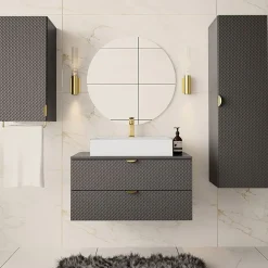 Mobile bagno sospeso 80cm con colonna e pensile grigio Hakone