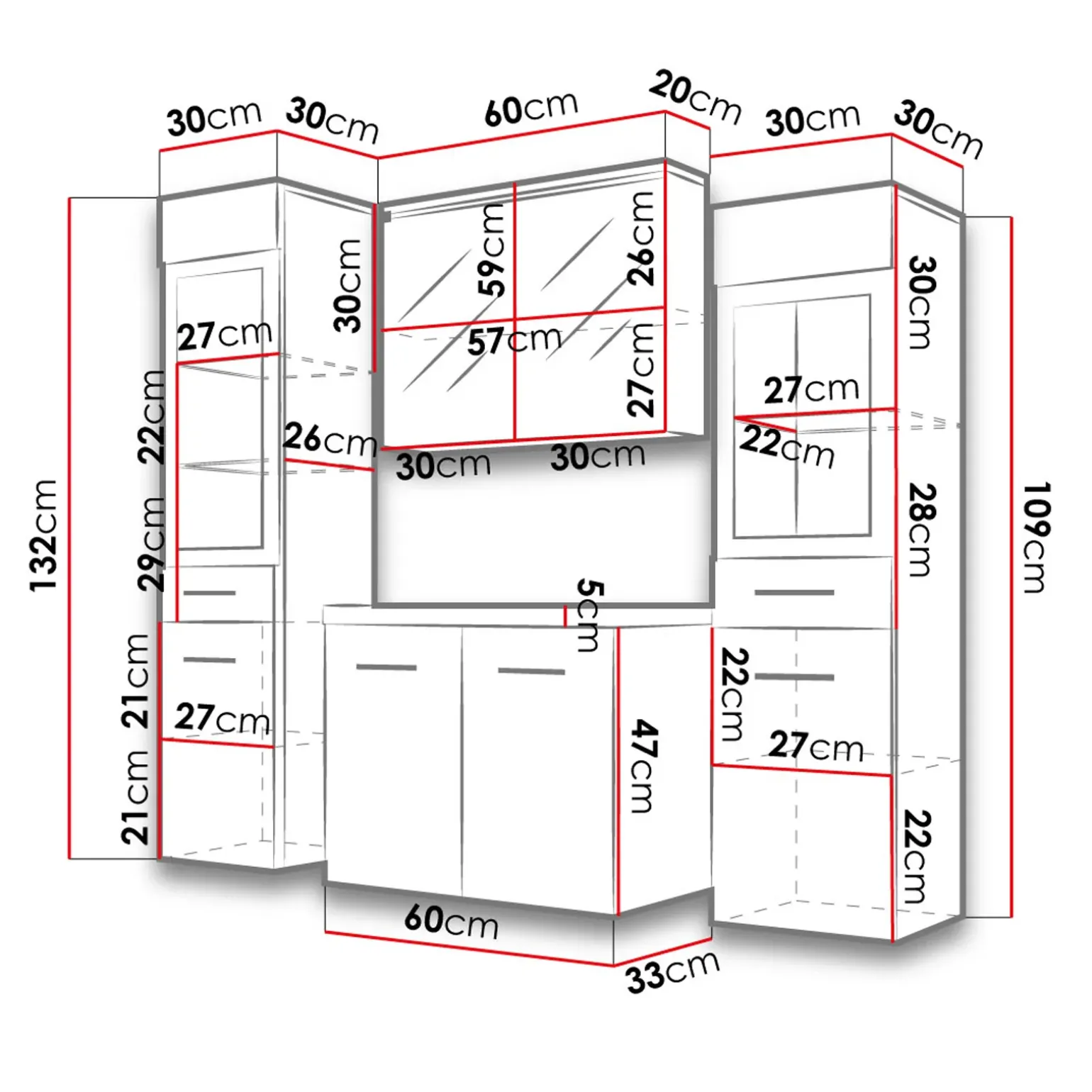 Mobile bagno sospeso 60cm con lavabo, specchio e 2 colonne rovere grigio Luz