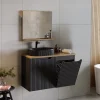Mobile bagno sospeso 100cm cannettato con portabiancheria nero rovere Cleany
