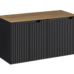 Mobile bagno sospeso 100cm cannettato con portabiancheria nero rovere Cleany