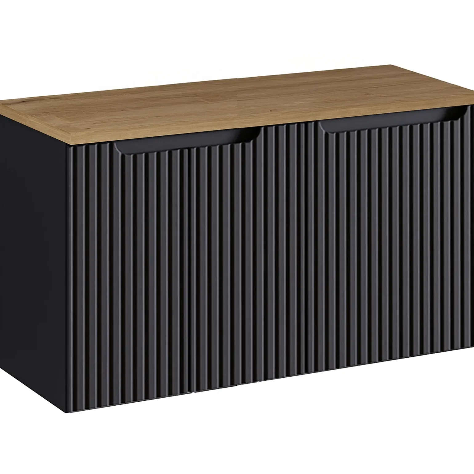 Mobile bagno sospeso 100cm cannettato con portabiancheria nero rovere Cleany