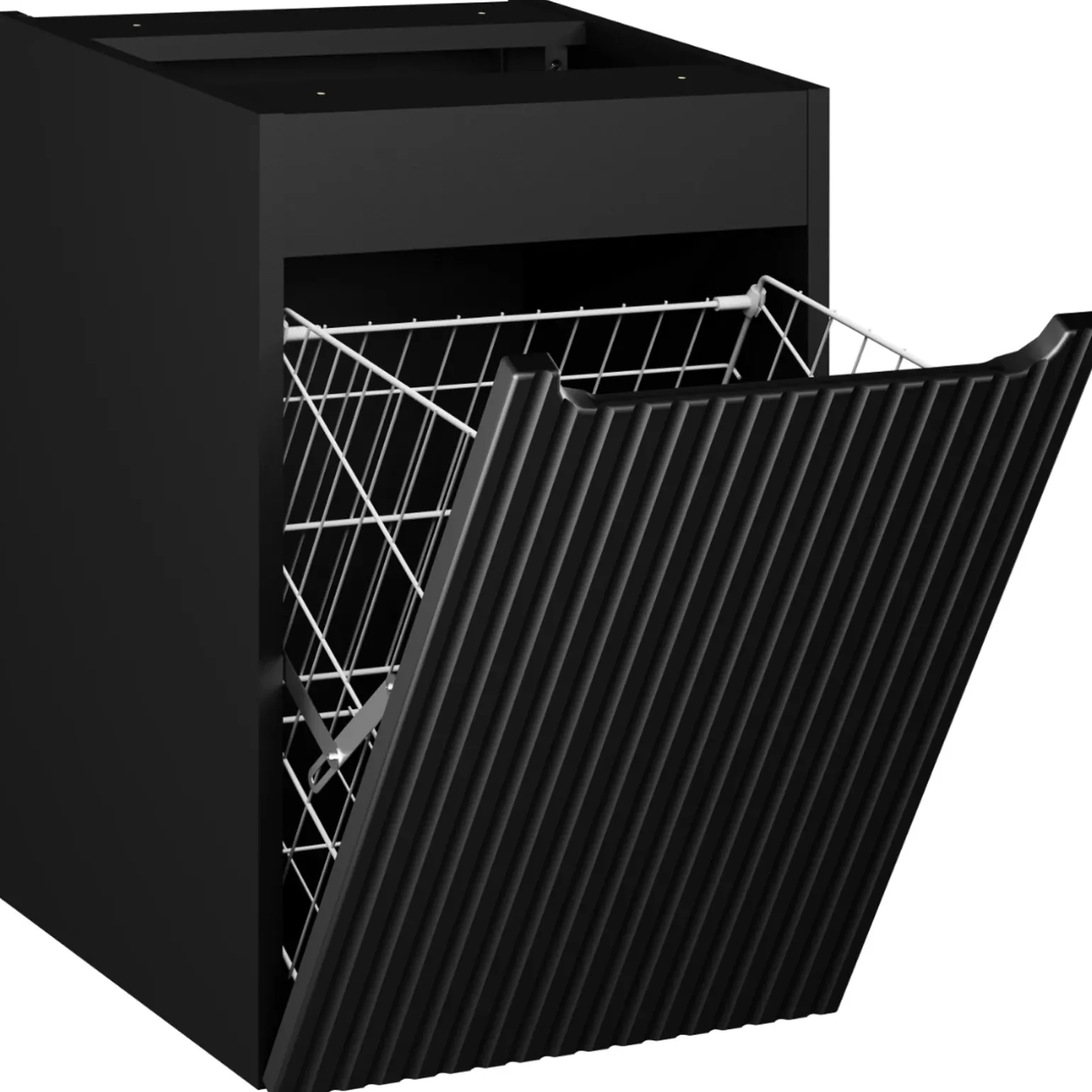 Mobile bagno sospeso 100cm cannettato con portabiancheria nero rovere Cleany