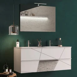 Mobile bagno sospeso 120cm con doppio lavabo e specchio bianco lucido specchi Olimpo