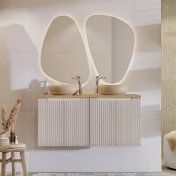 Mobile bagno sospeso 120cm cannettato 4 ante beige rovere Cleany
