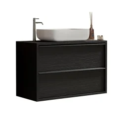 Mobile bagno sospeso 105cm con lavabo 2 cassetti nero frassinato Absolut
