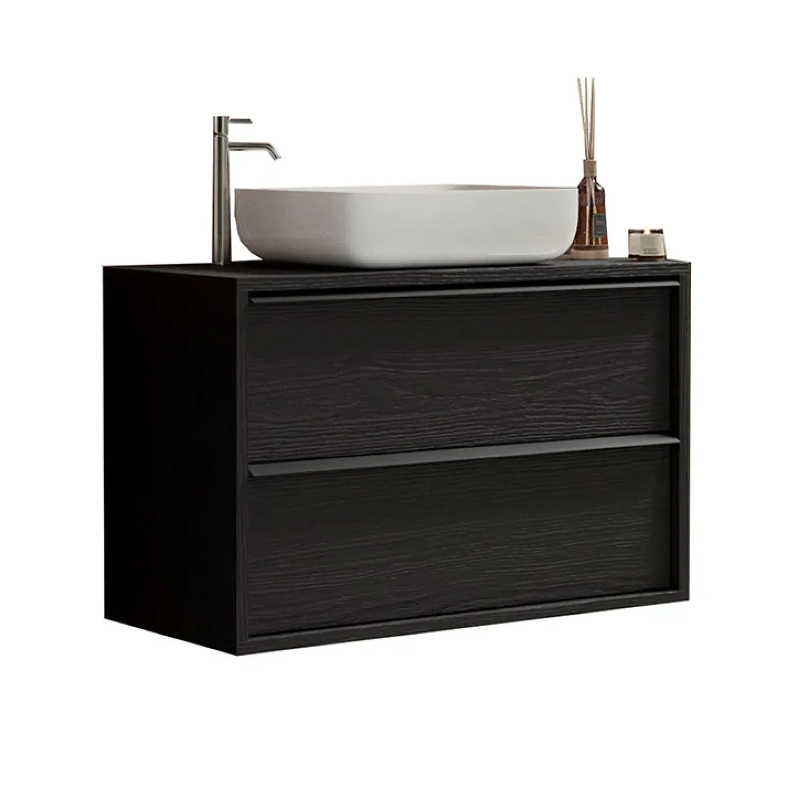 Mobile bagno sospeso 105cm con lavabo 2 cassetti nero frassinato Absolut