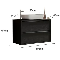 Mobile bagno sospeso 105cm con lavabo 2 cassetti nero frassinato Absolut