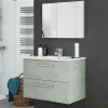 Mobile bagno sospeso 80cm con lavabo e specchio cemento bianco Oscar